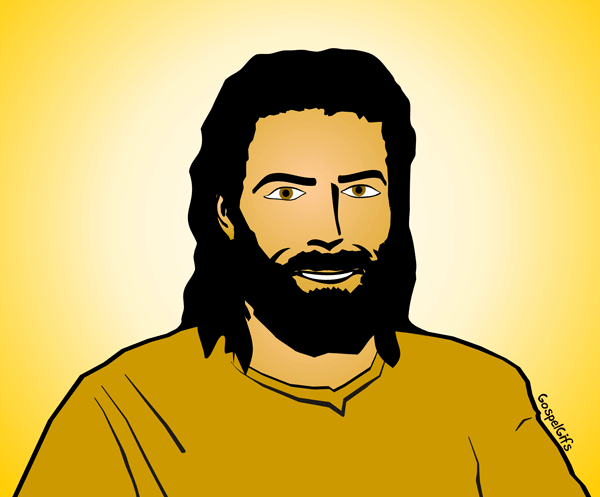 Smiling Jesus (yellow background) - Free Christian Clip Art Graphic