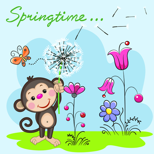 Spring lovely animal cartoon vector 01 - Vector Cartoon free download