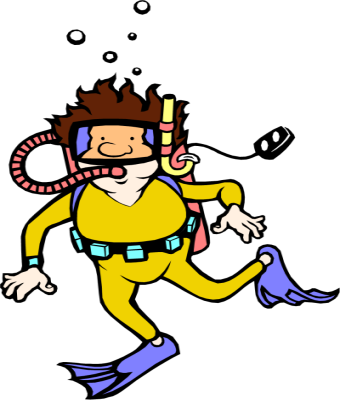 ... Free Funny Water Sports Clipart Male Underwater Scuba Diver: an amusing cartoon man diving underwater