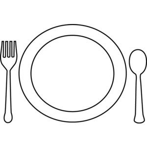 Black and White Dinner Plate and Utensils Clip Art - Polyvore