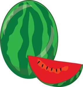 Fruit Clipart Image - Dark Green Watermelon With a Cut Slice