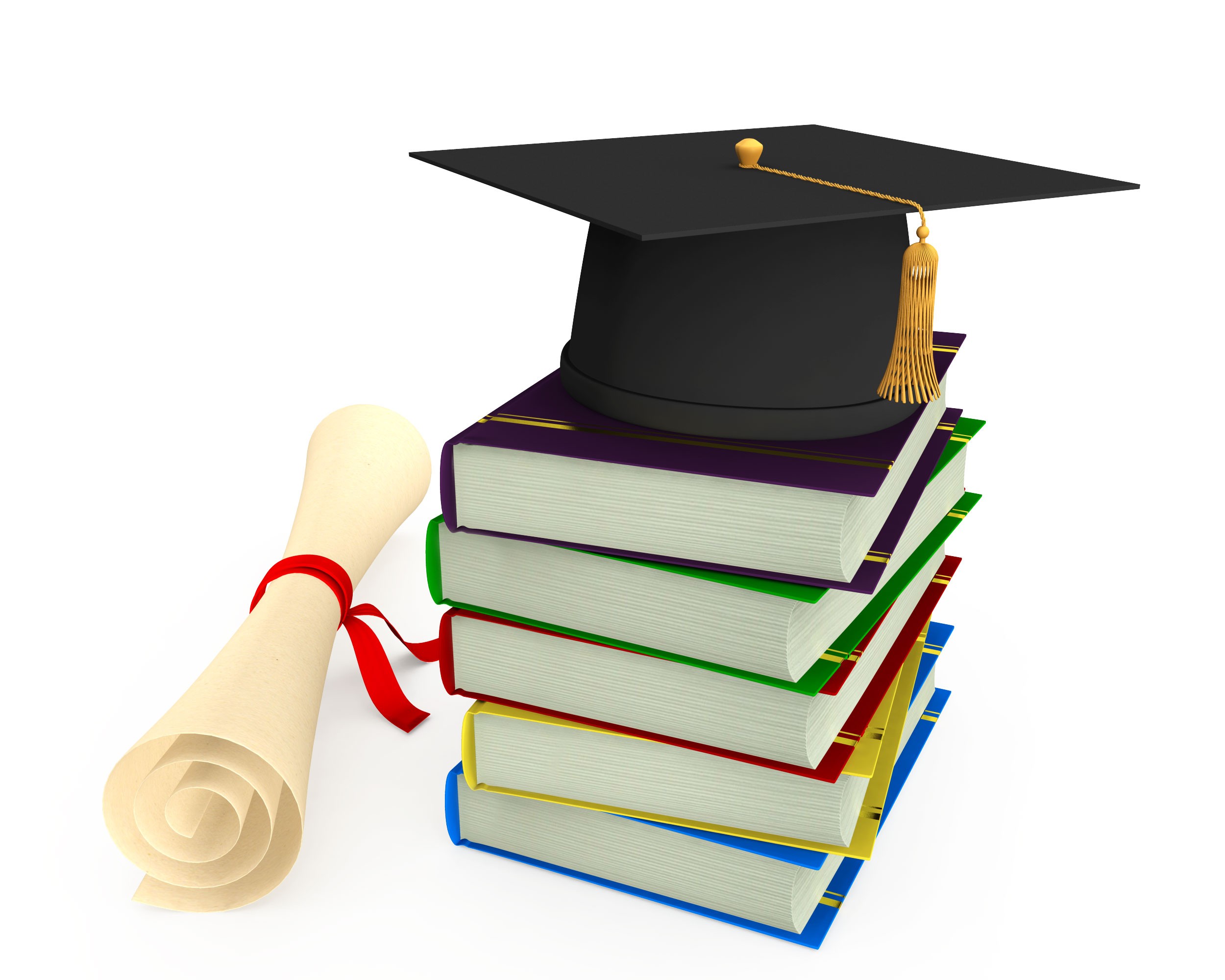 3D Graduation Cap On Books With Degree Stock Photo
