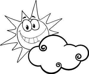 smiling sun behind the cloud coloring sheet - Coloring Point