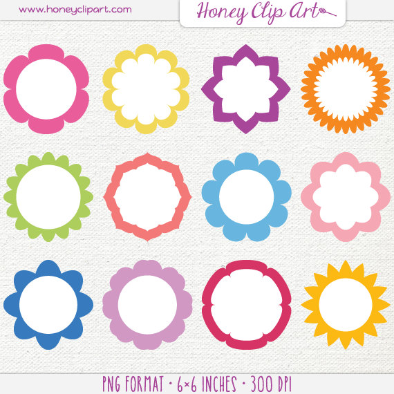 Spring Flower Frame Clip Art Retro Digital Flower by HoneyClipArt