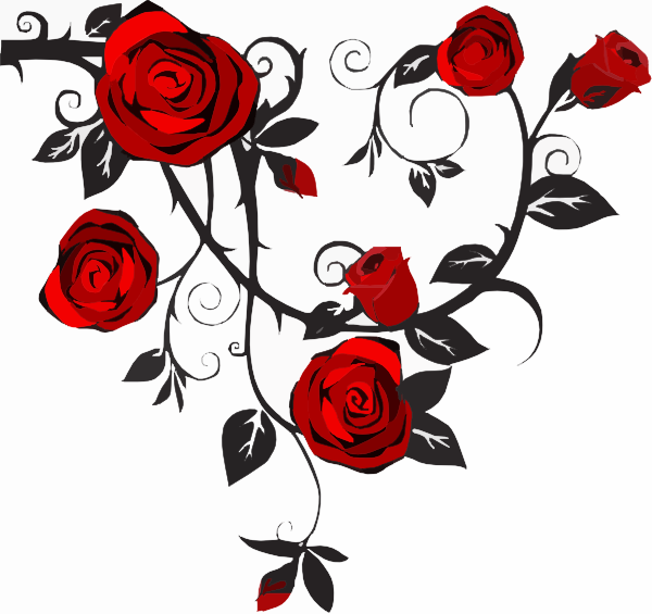 Red Rose With Vine Drawing