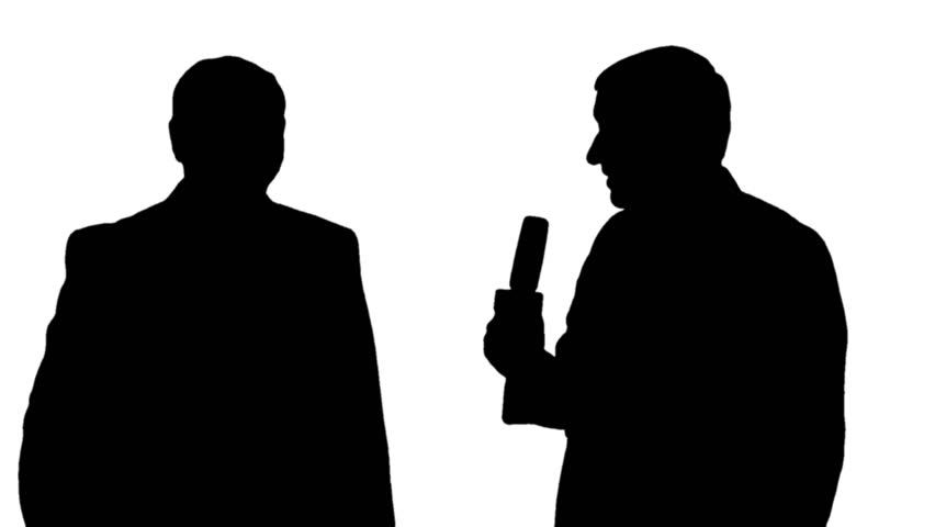 Silhouettes Of Two Man, The Reporter Interviews On Black And White ...