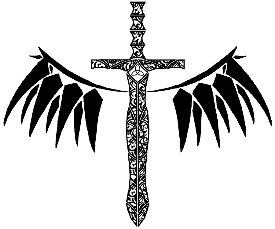Tribal Wings And Sword Tattoo Design | Tattoobite.com