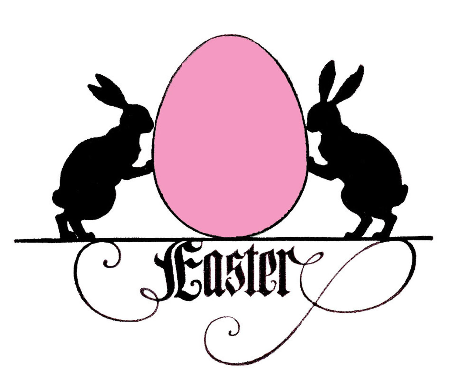 Here we have two cute Easter Bunny Silhouettes, holding a giant Egg! I love the swirly Easter font underneath!