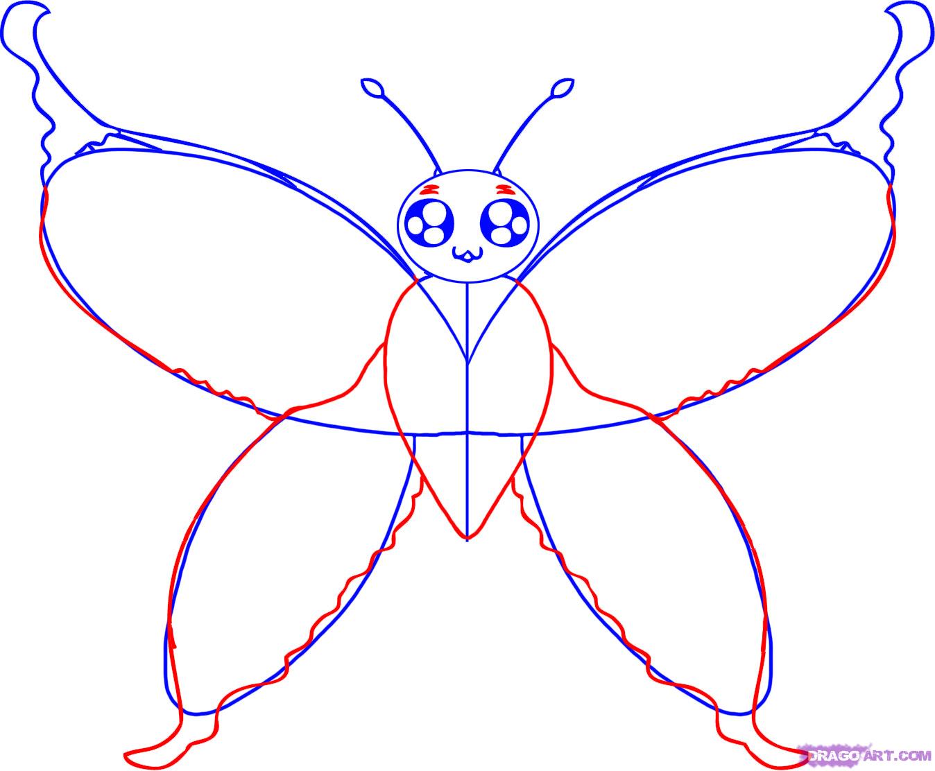 How to Draw a Cartoon Butterfly, Step by Step, Butterflies