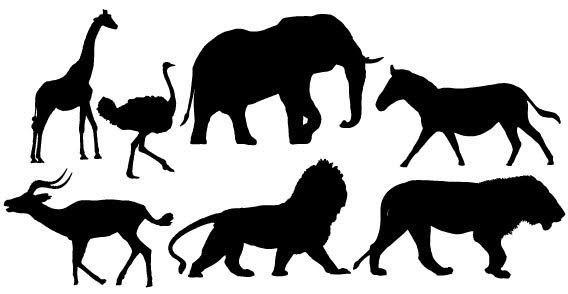 Download African animals silhouettes free vector Free