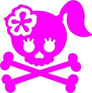 SMALL PINK Vinyl Decal Girl skull crossbones bow biker flower ...