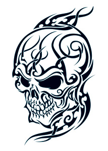 Black Tribal Skull and Flames Temporary Tattoo [50-Sku-40001]