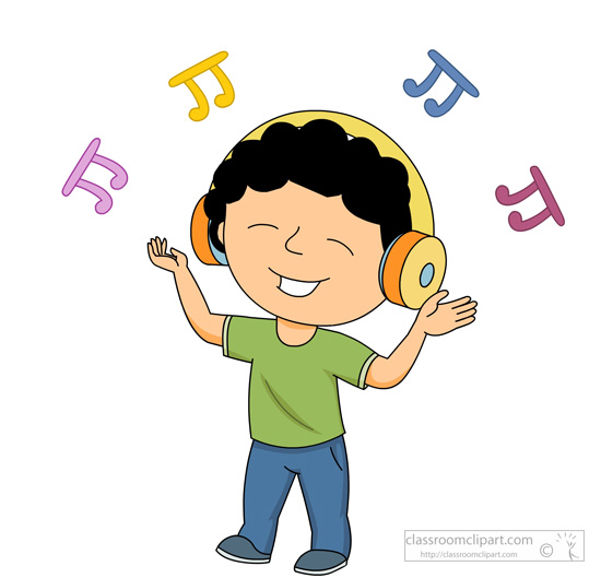 Kid listening to music clipart