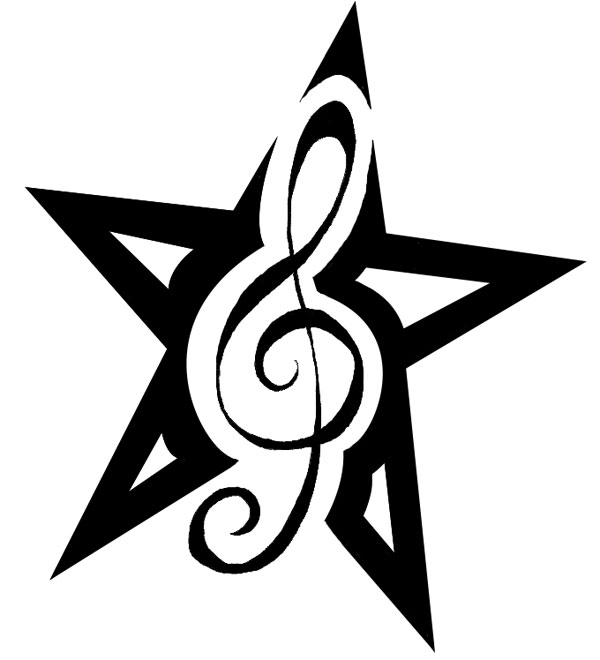 Tribal musical notes with star stencil tattoo ClipArt