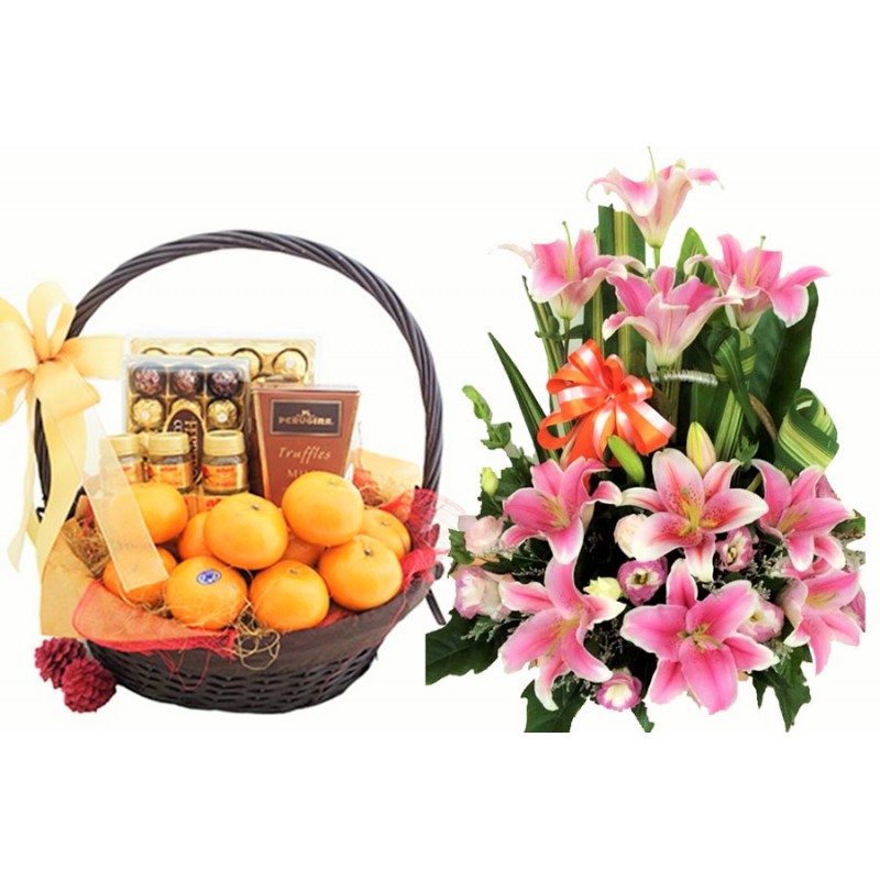 THANK YOU GIFTS FLOWERS BASKET WITH FRUIT BASKET 11 - Giftpattaya.com