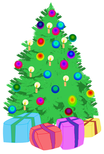 Christmas tree with many of presents clipart