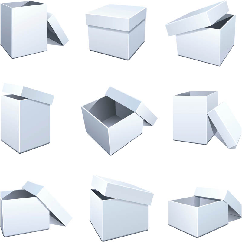Set of white vector blank packaging templates (boxes) for your product designs.