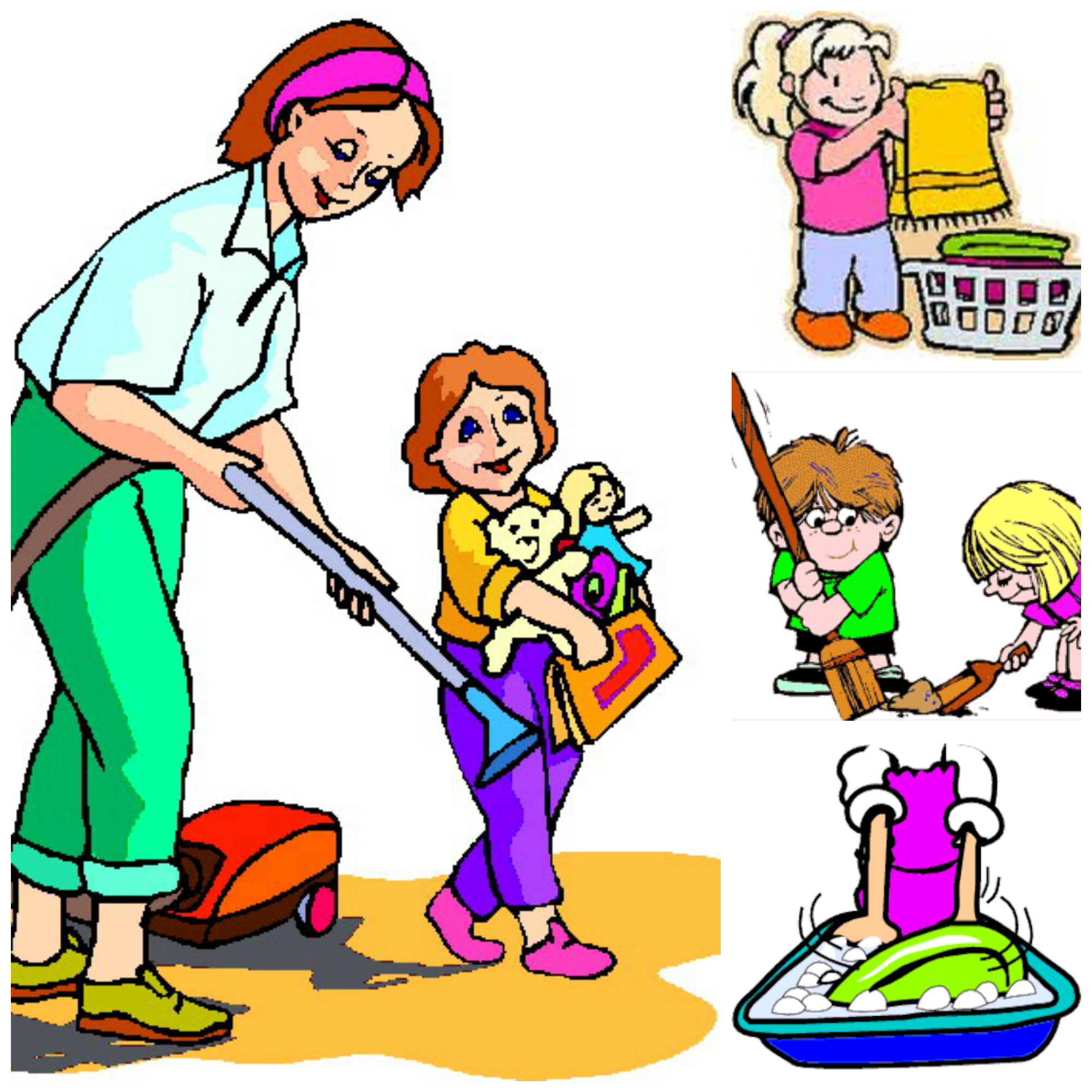 Family doing household chores clipart