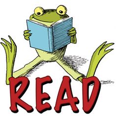 Frog reading a book clipart