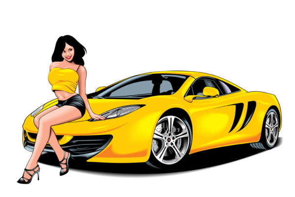 Sexy beautiful girl with sports car -03 Download Free Vector,PSD ...