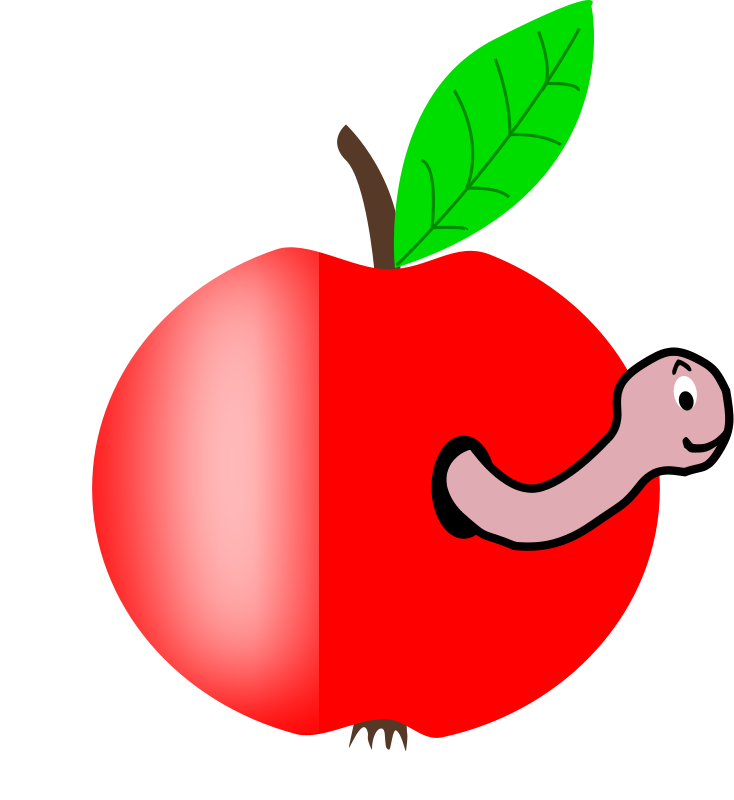 Apple Red with a Green Leaf with funny Worm Free Vector / 4Vector