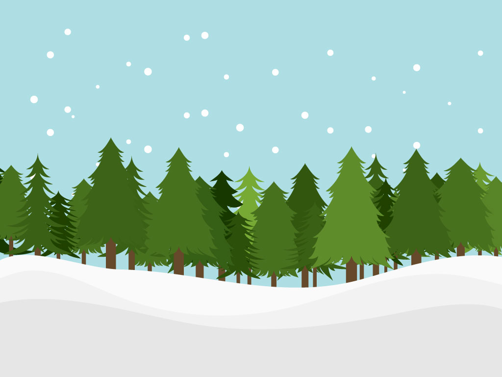 Pine Trees Snow. Download this cartoon style forest landscape for your background collections. A line of trees sit on the horizon and snow covers the ground
