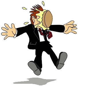 Clip art of a man with pie being thrown in his face