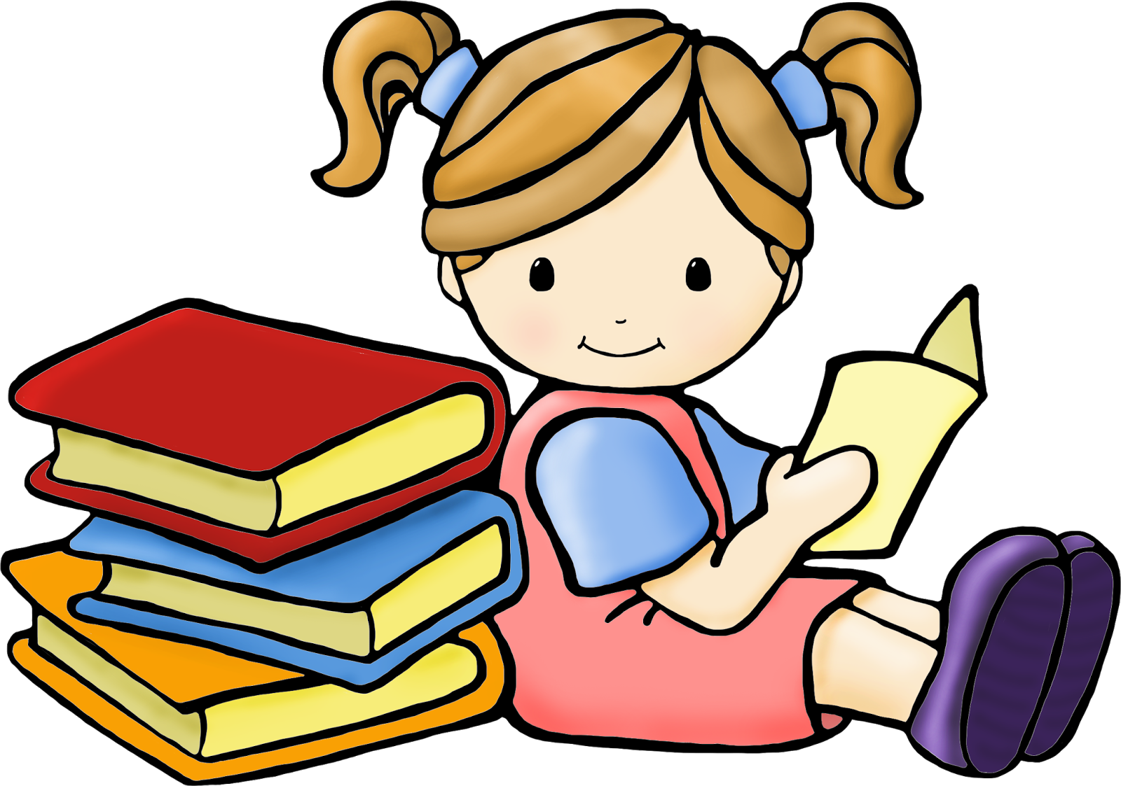 Children reading book clip art