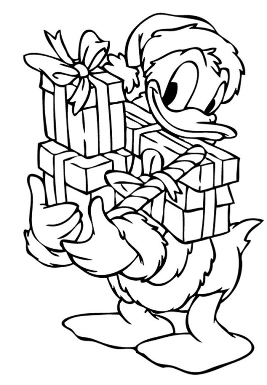 Donald With Christmas Presents Coloring Page - Disney Coloring ...