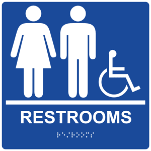 ADA Restrooms With Symbol Braille Sign RRE-115-99-WHTonBLU Restrooms