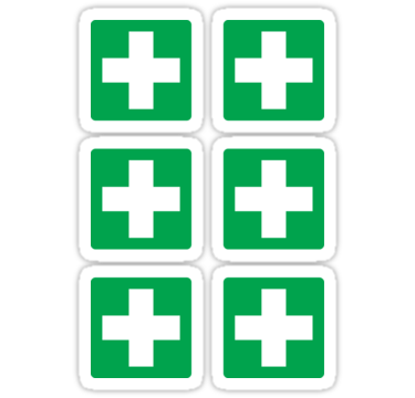 First aid symbol stickers, white cross on green background ...