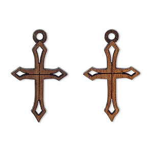 Drop, wood (waxed), 27x16mm hand-cut cross. Sold per pkg of 2 ...