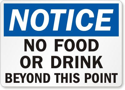 No Food Drink Beyond Point Sign - Notice Lunchroom Signs, SKU: S-