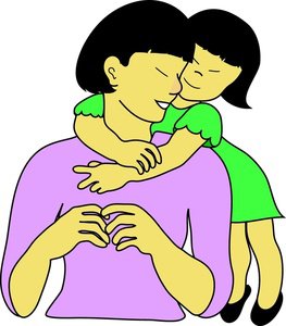 Mother and girl hug clipart