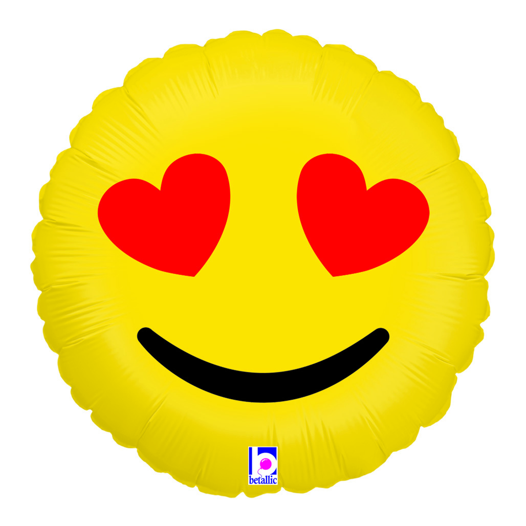 Foil Balloon -Emoji Smiley Face With Heart Eyes 45cm - AZ PARTY