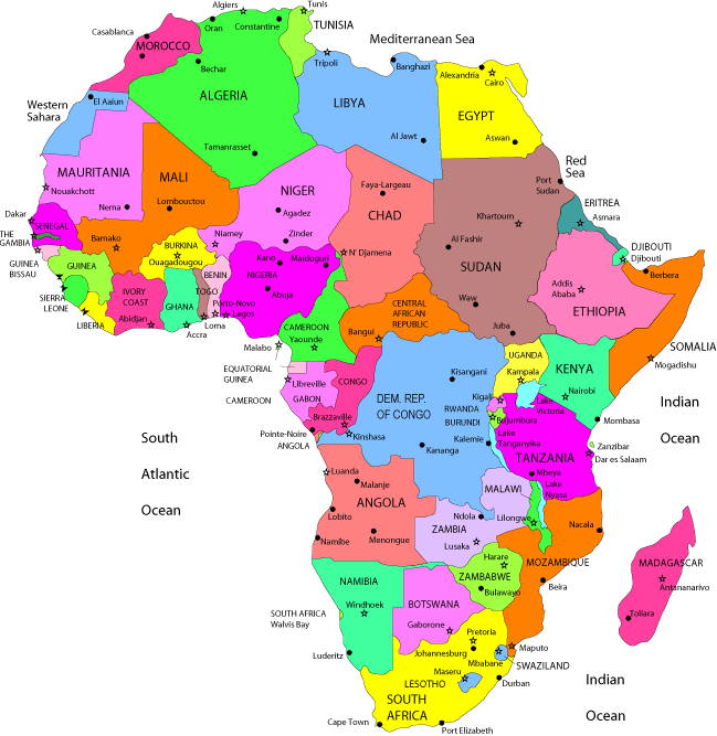 Map Of Africa With Capitals And Countries