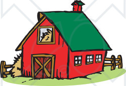 Royalty-Free (RF) Clipart Illustration of a Red Farm Barn With A ...