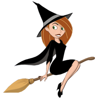 Witch With Broom - Halloween Cartoon Clip Art