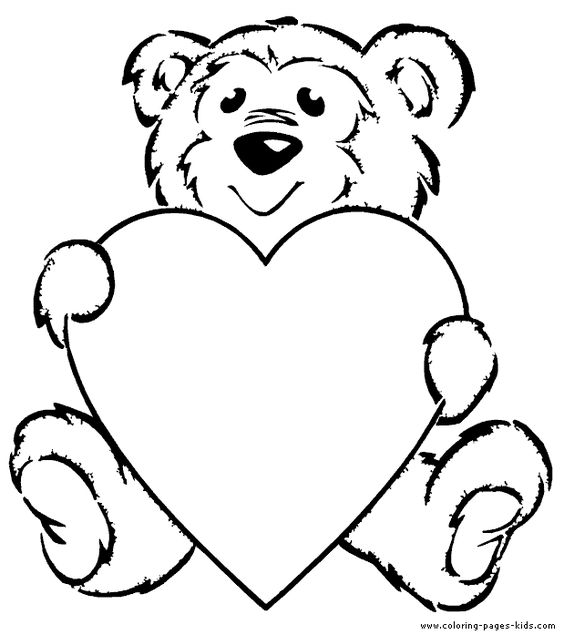 Teddy Bear with a heart color page | AppliquÃ© ideas | Pinterest ...