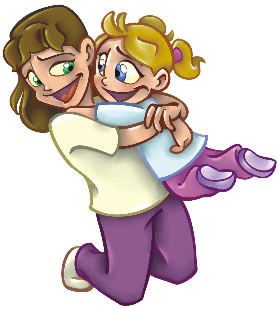 Mother and girl hug clipart