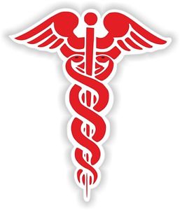 1x Red CADUCEUS STICKER MEDICAL pharmacy symbol decal snakes sword ...