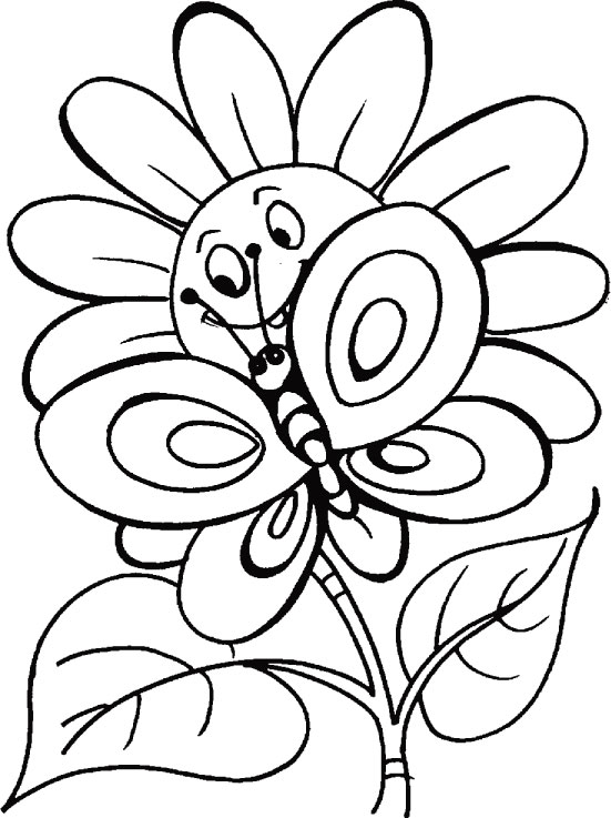 Flower n butterfly pose with smile coloring pages | Download Free ...