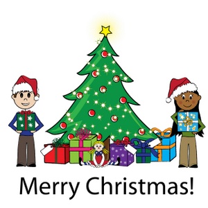 Christmas Clipart Image - Boy and Girl Standing by a Christmas ...