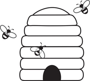 Honey Bees Clipart Image - Honey bees swarming around a beehive