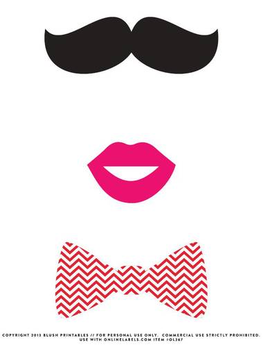 Mustache, Bow Tie, Kissy lips Photo Booth Printable Props - Label ...