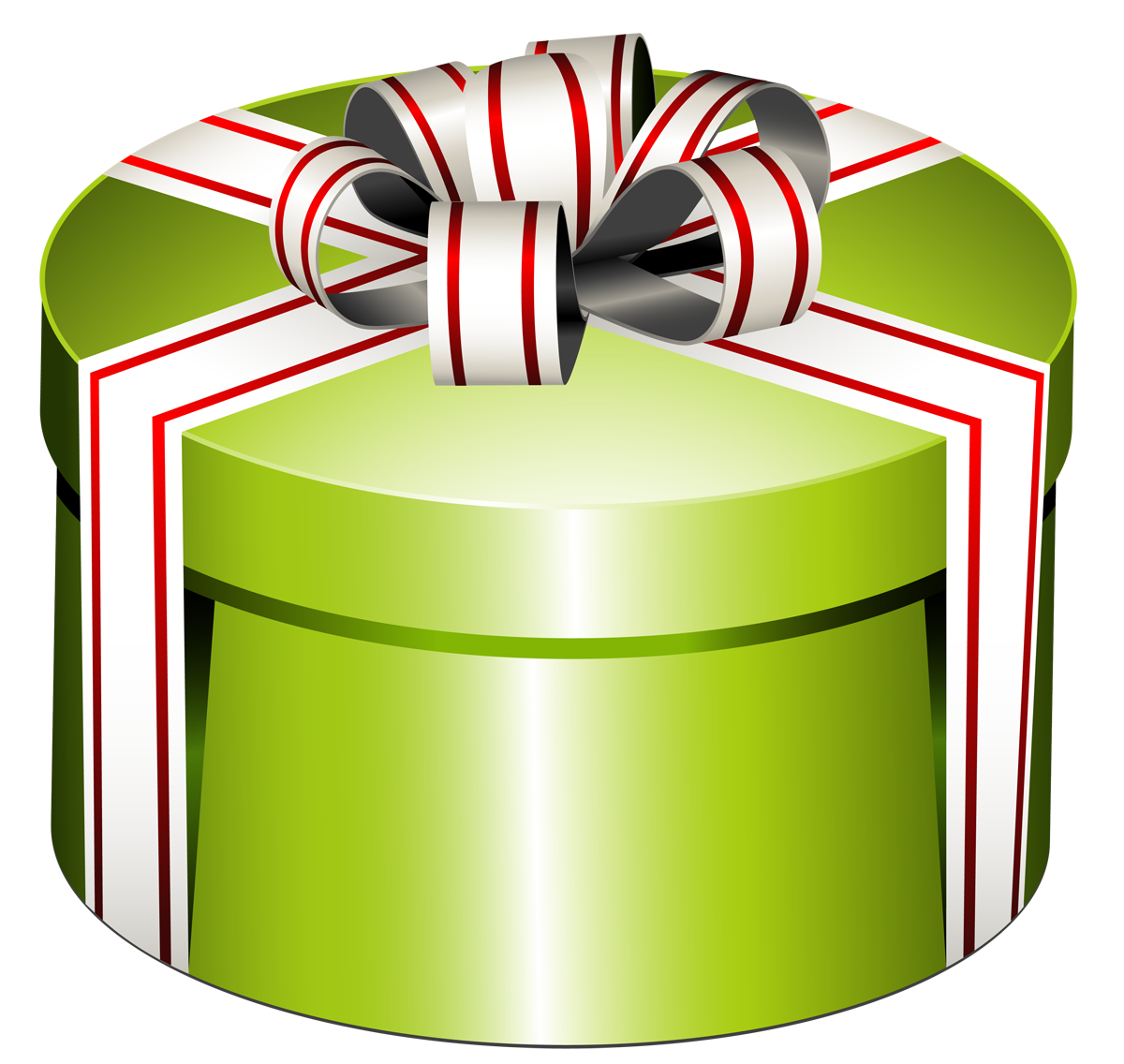 Green Round Present Box with Bow PNG Clipart