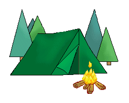 Tent Clip Art - Green Tents in Forest - Green Tents and Campfires