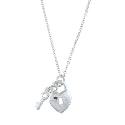 Zirconmania Silver Tone Heart Lock and Key 'Love' Charm Necklace ...