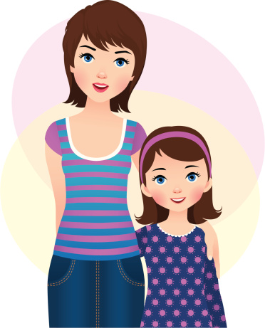 Cartoon clipart girl with brown hair and blue eyes
