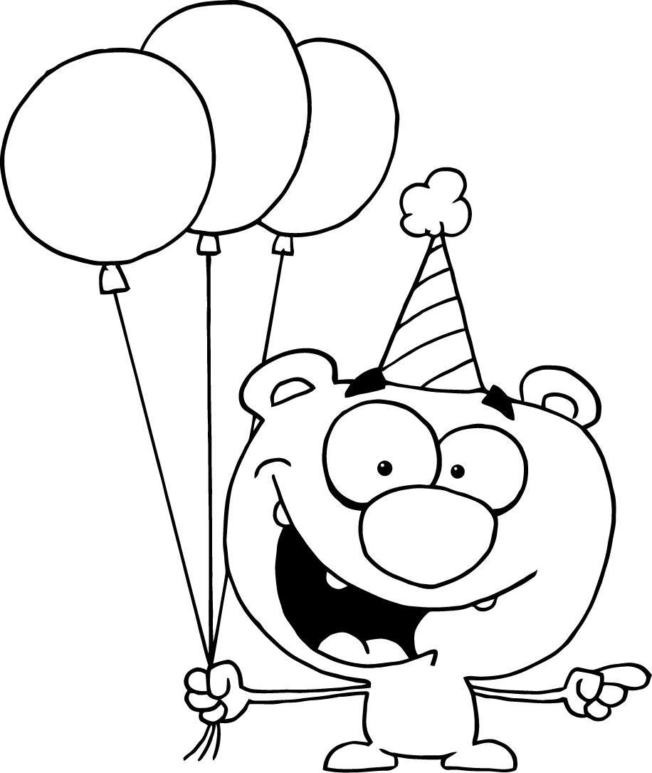 bear wearing a birthday hat working sheet for kids - Coloring ...
